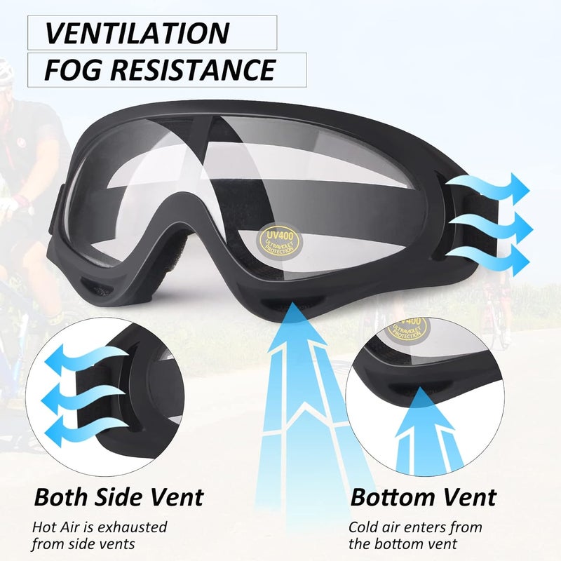 4-FQ Motorcycle Goggles Kids, 2 Pack Dirt Bike ATV Motocross & Ski Goggles, Off Road Riding Eyewear for Child, Anti Dust Airsoft Glasses for Men Women Youth Adult (Black+Black Frame/Clear Lens) - Image 4